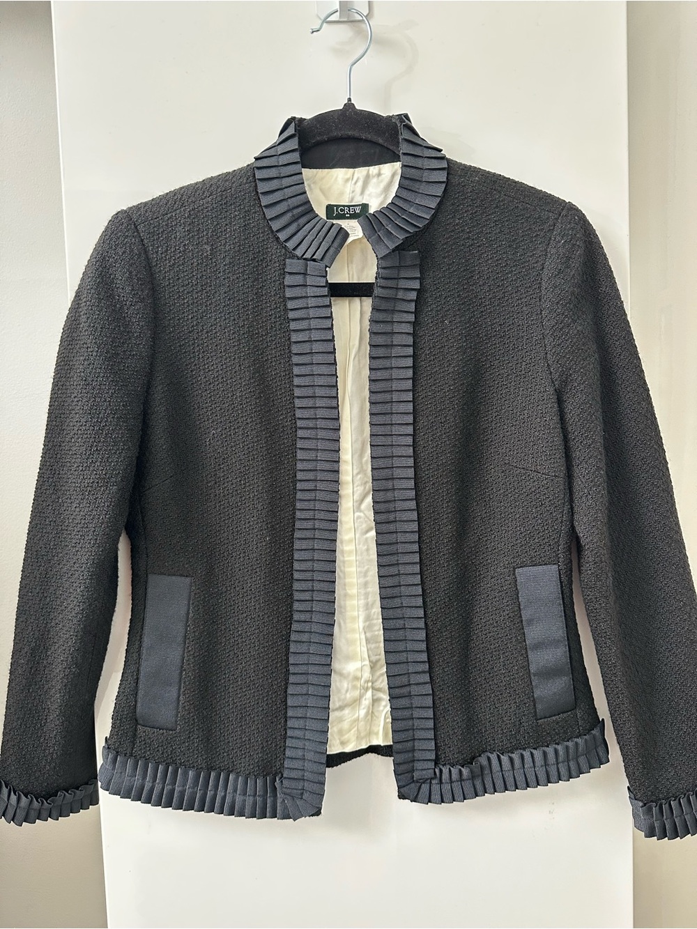 J crew archival dark Academia Ruffle Lady Jacket Romantic Tailored Boucle